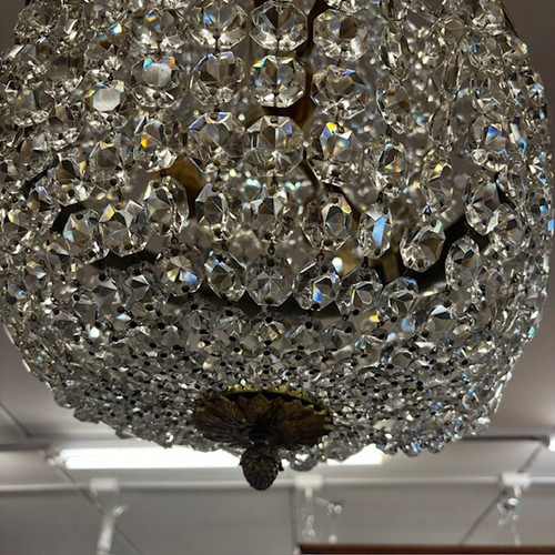 Antiker großer Heißluftballon-Kronleuchter aus dem späten 19. Jahrhundert aus Bronze und Kristallen, 4 Lichter. H 90 