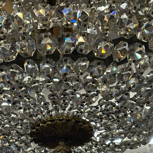 Antiker großer Heißluftballon-Kronleuchter aus dem späten 19. Jahrhundert aus Bronze und Kristallen, 4 Lichter. H 90 