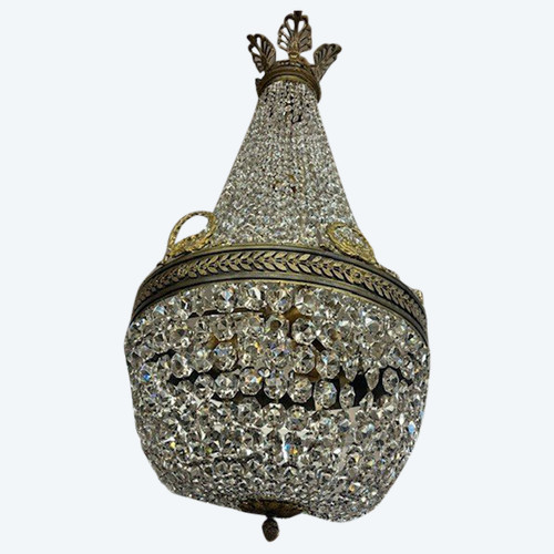 Antiker großer Heißluftballon-Kronleuchter aus dem späten 19. Jahrhundert aus Bronze und Kristallen, 4 Lichter. H 90 