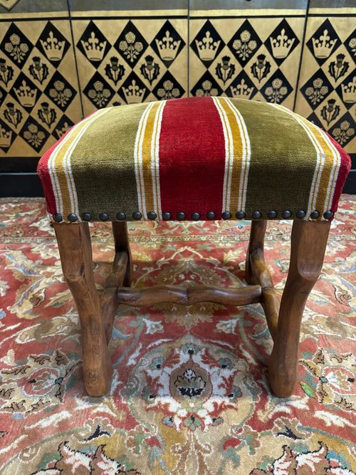 Pair of armchairs, pair of Louis XIII chairs and poufs