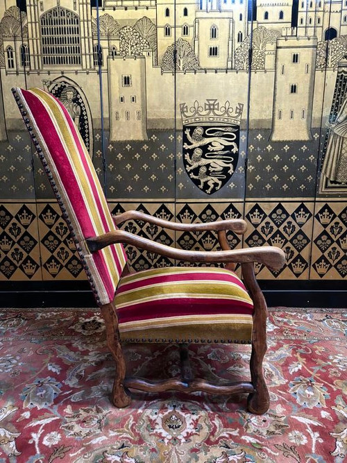 Pair of armchairs, pair of Louis XIII chairs and poufs