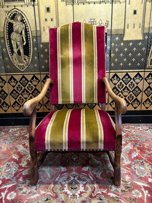 Pair of armchairs, pair of Louis XIII chairs and poufs