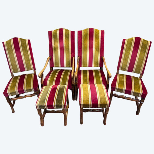 Pair of armchairs, pair of Louis XIII chairs and poufs