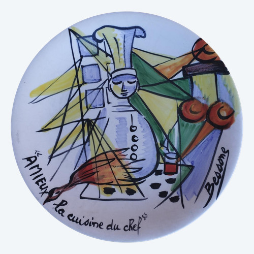 Assiette des frères Amieux par Marius Bessone et AnnaRay- Vallauris vintage - années 50 60