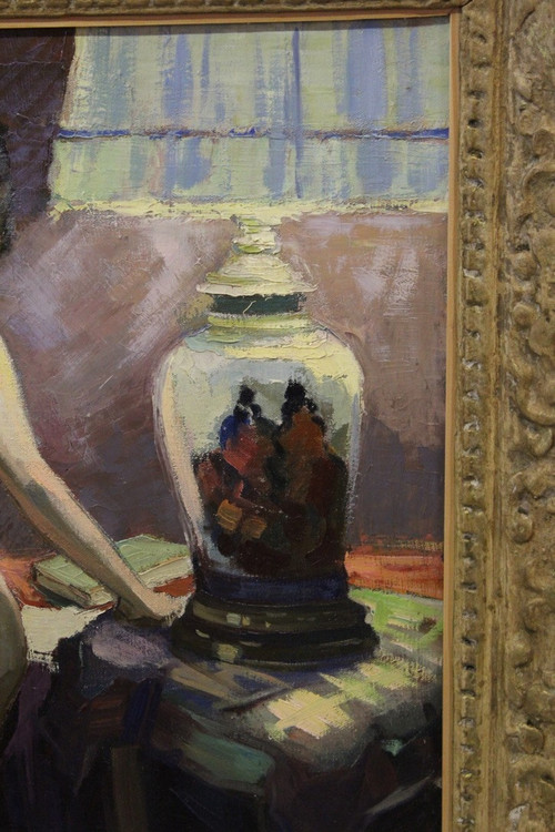 Huile Sur Toile Nu Au Vase De Chine Par Vauclin
