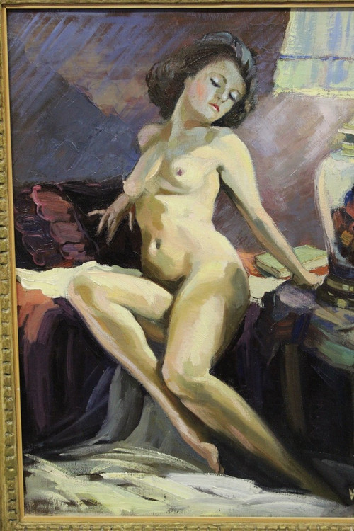 Huile Sur Toile Nu Au Vase De Chine Par Vauclin
