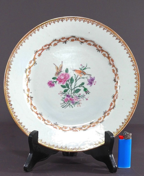 China, 18th Century, East India Company Porcelain Plate Bird and Butterfly.