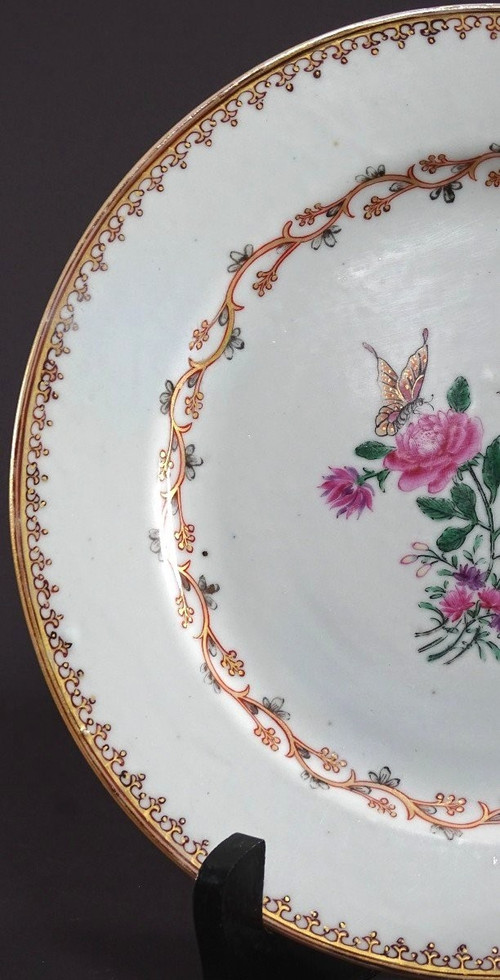 China, 18th Century, East India Company Porcelain Plate Bird and Butterfly.