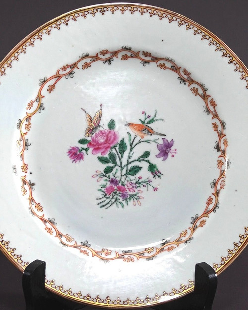 China, 18th Century, East India Company Porcelain Plate Bird and Butterfly.