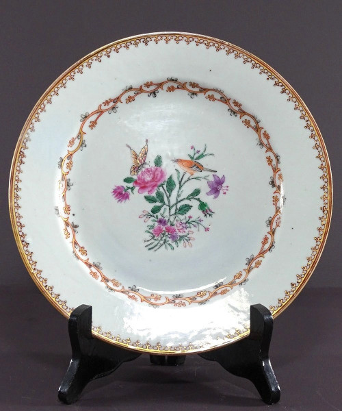 China, 18th Century, East India Company Porcelain Plate Bird and Butterfly.