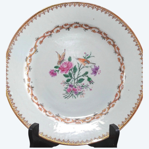 China, 18th Century, East India Company Porcelain Plate Bird and Butterfly.