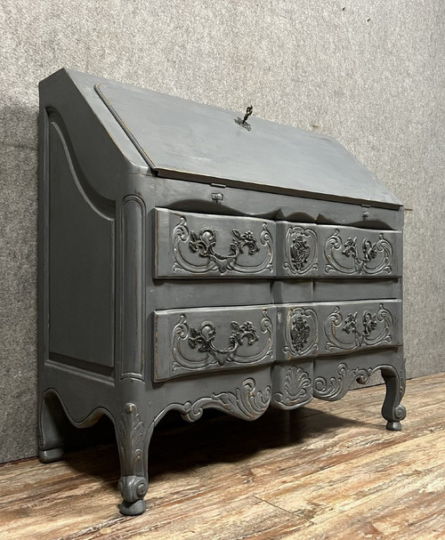Bureau de pente ou commode scriban en bois laqué esprit Shabby chic époque circa 1920-1930.
