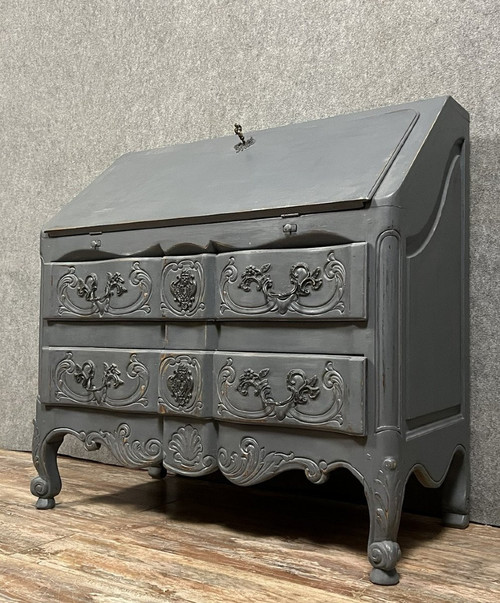 Bureau de pente ou commode scriban en bois laqué esprit Shabby chic époque circa 1920-1930.