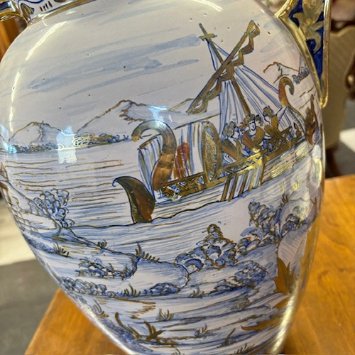 Vase antique en majolique lustre Gualdo Tadino art déco 1940 manufacture Mastro Giorgio H 38 L 32 