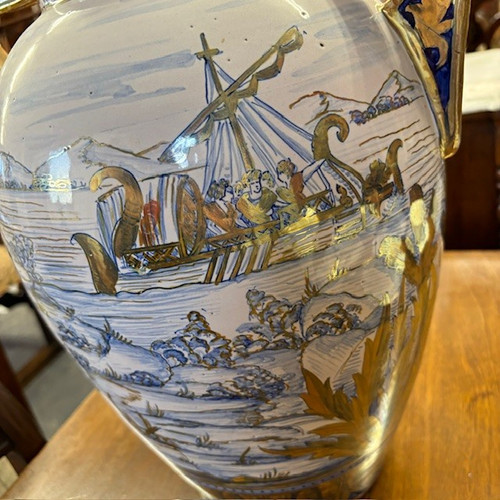 Vase antique en majolique lustre Gualdo Tadino art déco 1940 manufacture Mastro Giorgio H 38 L 32 