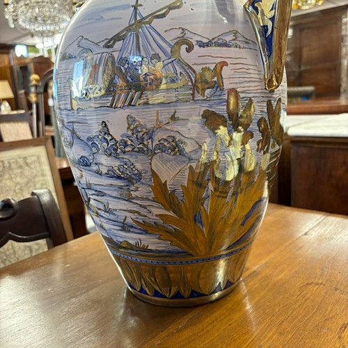 Vase antique en majolique lustre Gualdo Tadino art déco 1940 manufacture Mastro Giorgio H 38 L 32 