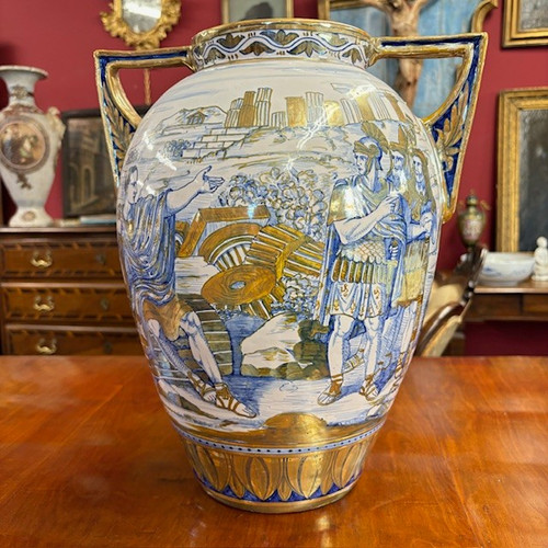 Vase antique en majolique lustre Gualdo Tadino art déco 1940 manufacture Mastro Giorgio H 38 L 32 
