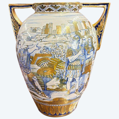 Vase antique en majolique lustre Gualdo Tadino art déco 1940 manufacture Mastro Giorgio H 38 L 32 