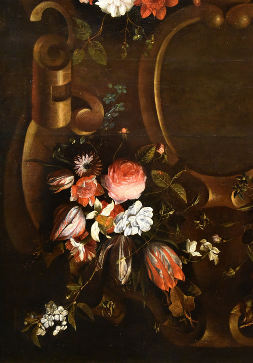 Blumengirlande mit Kartusche, Frans Van Everbroeck (Antwerpen, 1628 - London 1693)