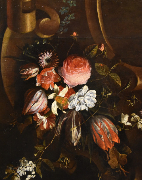 Blumengirlande mit Kartusche, Frans Van Everbroeck (Antwerpen, 1628 - London 1693)