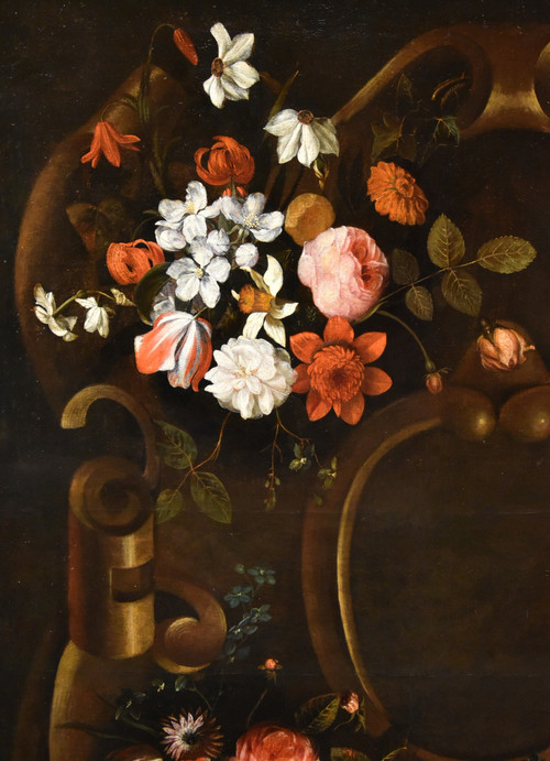 Blumengirlande mit Kartusche, Frans Van Everbroeck (Antwerpen, 1628 - London 1693)