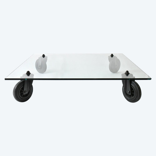 Gae AULENTI (1927-2012) Table basse modèle "Tavolo con ruote" pour Fontana Arte 