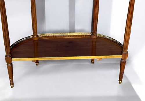 1/2 MOON CONSOLE / DESSERTE IN MAHOGANY VENEER AND GILT BRASS WITH MARBLE TOP