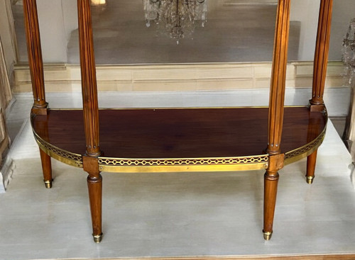 1/2 MOON CONSOLE / DESSERTE IN MAHOGANY VENEER AND GILT BRASS WITH MARBLE TOP
