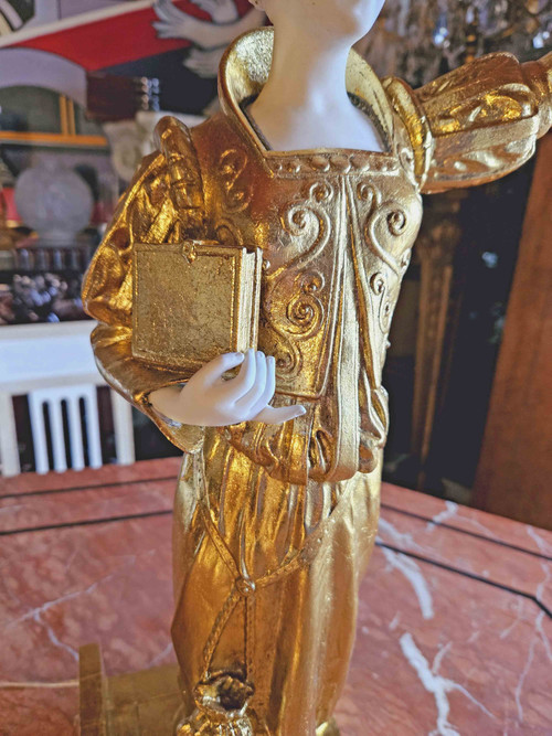 Wichtige Lampe aus vergoldetem Metall und Jugendstil-Keks
