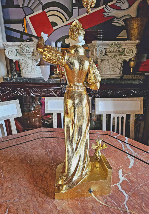 Wichtige Lampe aus vergoldetem Metall und Jugendstil-Keks
