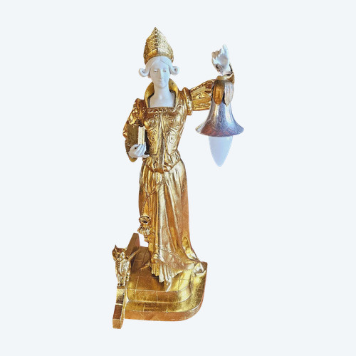Wichtige Lampe aus vergoldetem Metall und Jugendstil-Keks