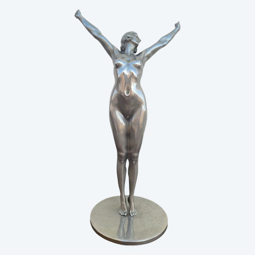 Der Wecker, nach Dh Chiparus, Silberbronze, Art Deco, 20. Jahrhundert