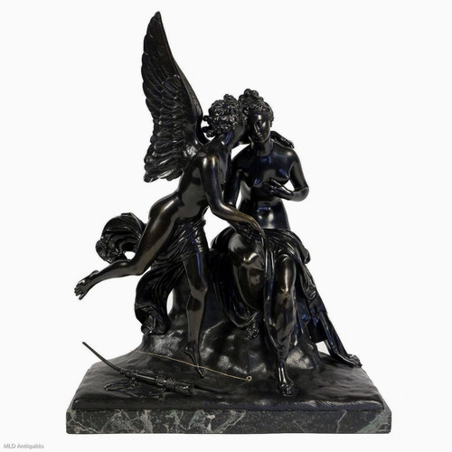 Gruppo in bronzo a patina nera Angelo e Ninfa Periodo romantico 1830-1840 circa