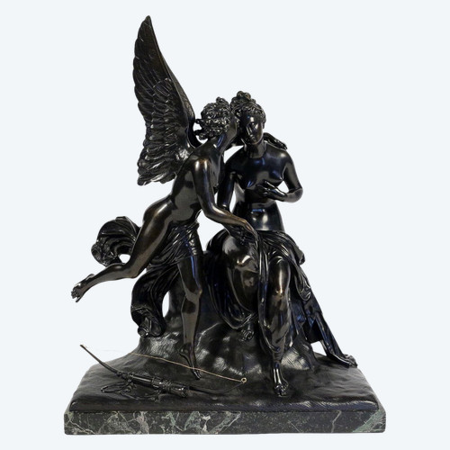 Gruppo in bronzo a patina nera Angelo e Ninfa Periodo romantico 1830-1840 circa