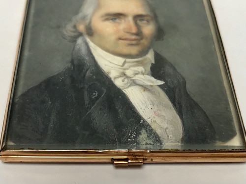 Miniature 18th century, early 19th century, man in a hand-painted frock coat, hair work