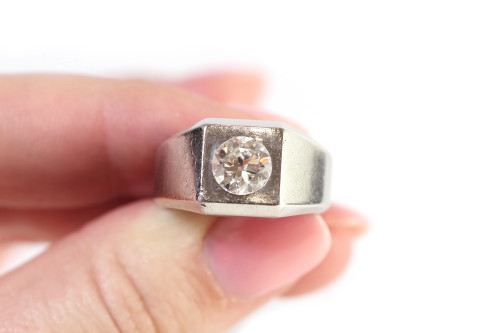 Art Deco Diamant-Siegelring 1,39 ct aus Platin, alter Siegelring
