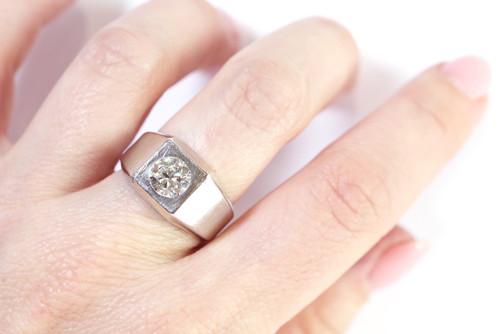 Art Deco Diamant-Siegelring 1,39 ct aus Platin, alter Siegelring