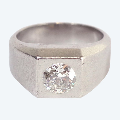 Art Deco Diamant-Siegelring 1,39 ct aus Platin, alter Siegelring