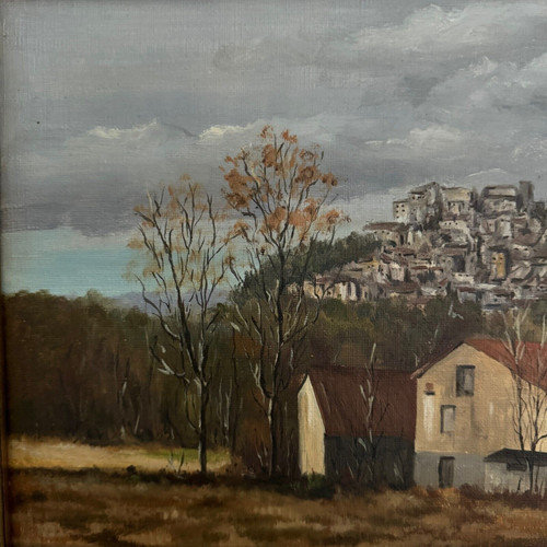 Huile sur toile par C. Theron Cordes-sur-Ciel Tarn 1991