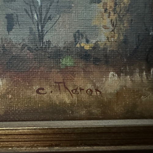 Huile sur toile par C. Theron Cordes-sur-Ciel Tarn 1991