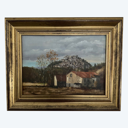 Huile sur toile par C. Theron Cordes-sur-Ciel Tarn 1991