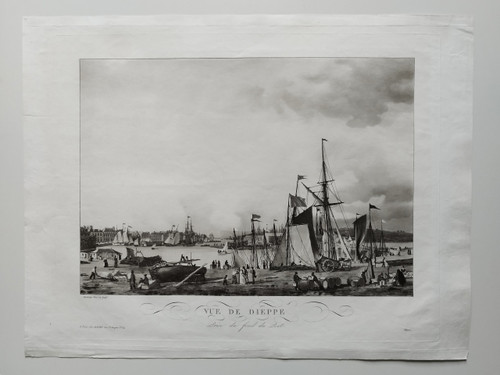 Vue De Dieppe Port Marine Normandie Gravure 19ème