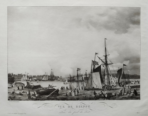 Vue De Dieppe Port Marine Normandie Gravure 19ème