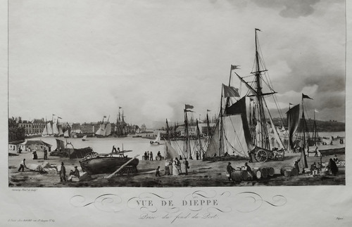 Vue De Dieppe Port Marine Normandie Gravure 19ème