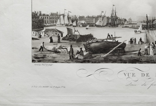 Vue De Dieppe Port Marine Normandie Gravure 19ème