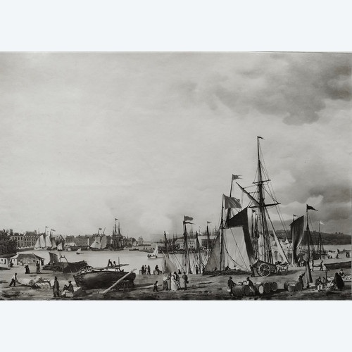 Vue De Dieppe Port Marine Normandie Gravure 19ème