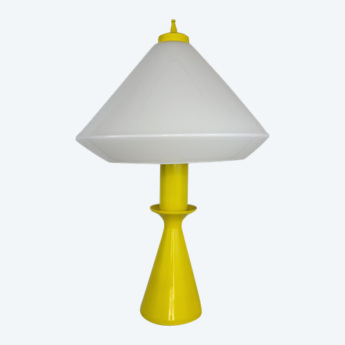 Lampe en métal laqué jaune Design Années 80