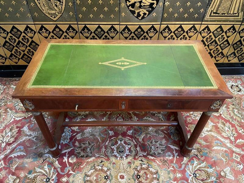 Bureau plat de style Empire cuir vert 