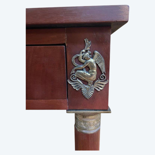 Bureau plat de style Empire cuir vert 