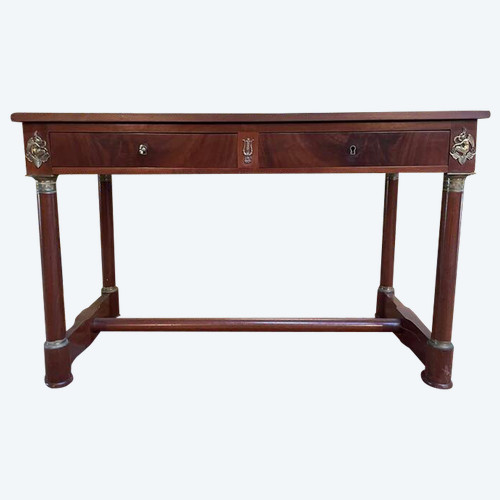 Bureau plat de style Empire cuir vert 